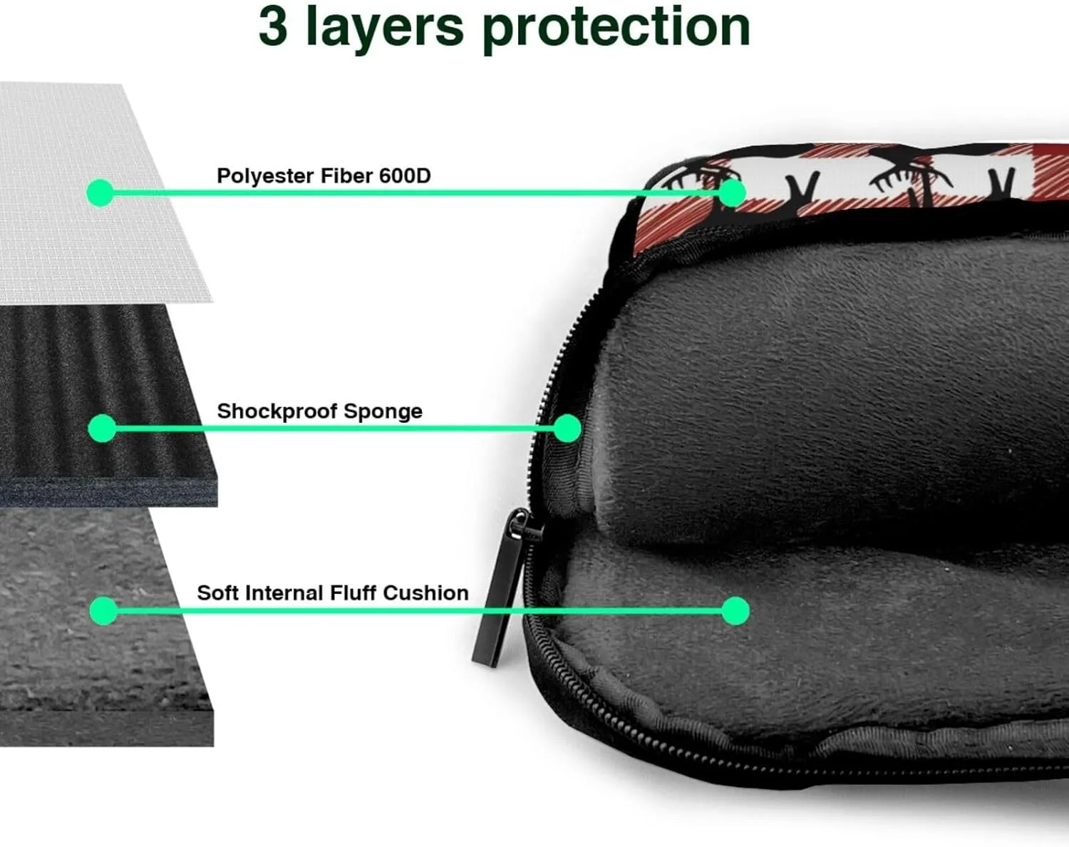 Buffalo Plaid Deer pattern Fashionable and ultra-thin shoulder laptop bag Shockproof soft lining