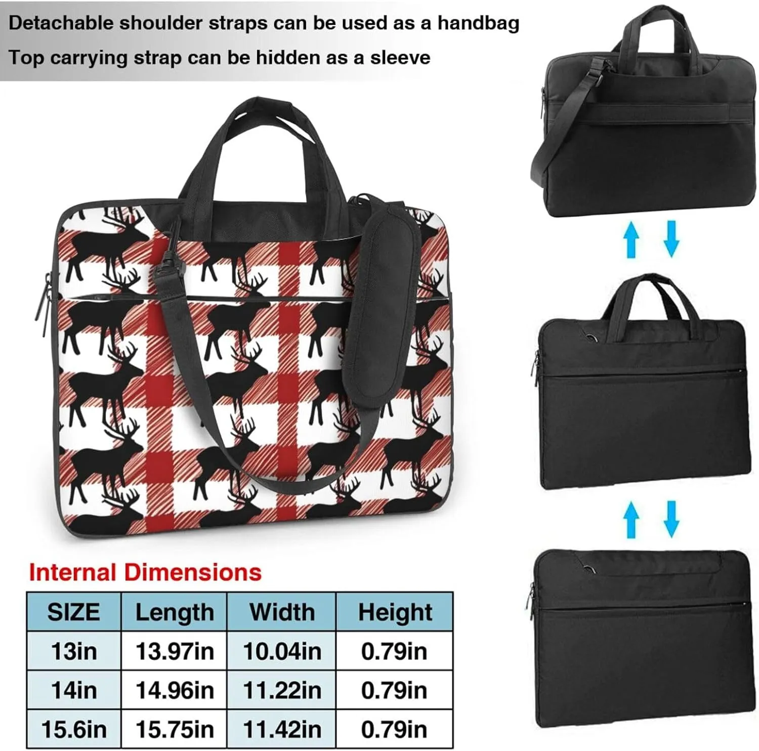 Buffalo Plaid Deer pattern Fashionable and ultra-thin shoulder laptop bag Shockproof soft lining