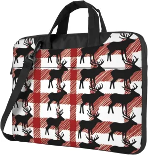 Buffalo Plaid Deer pattern Fashionable and ultra-thin shoulder laptop bag Shockproof soft lining