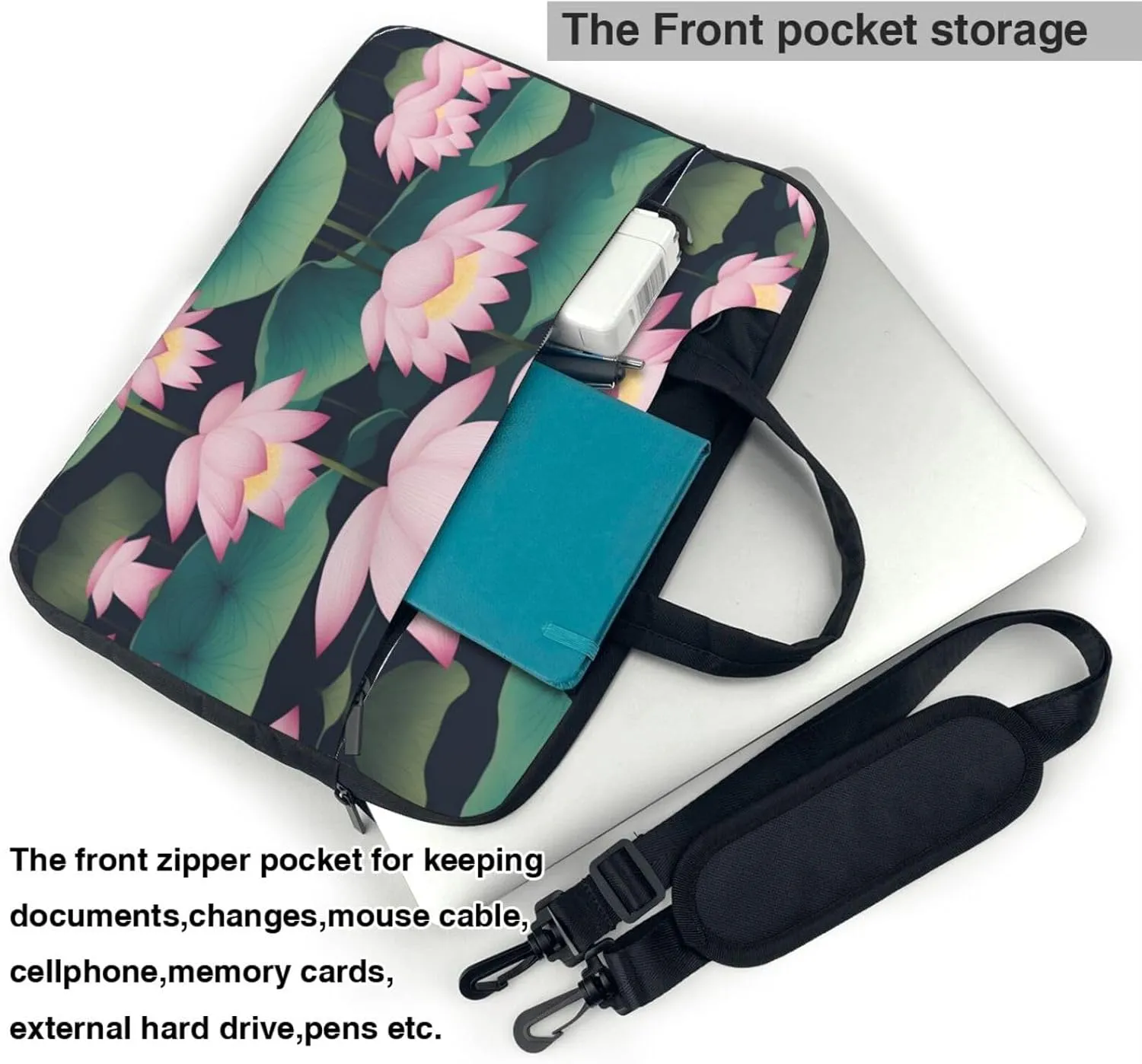 cartoon lotus pattern Fashionable and ultra-thin shoulder laptop bag Shockproof soft lining