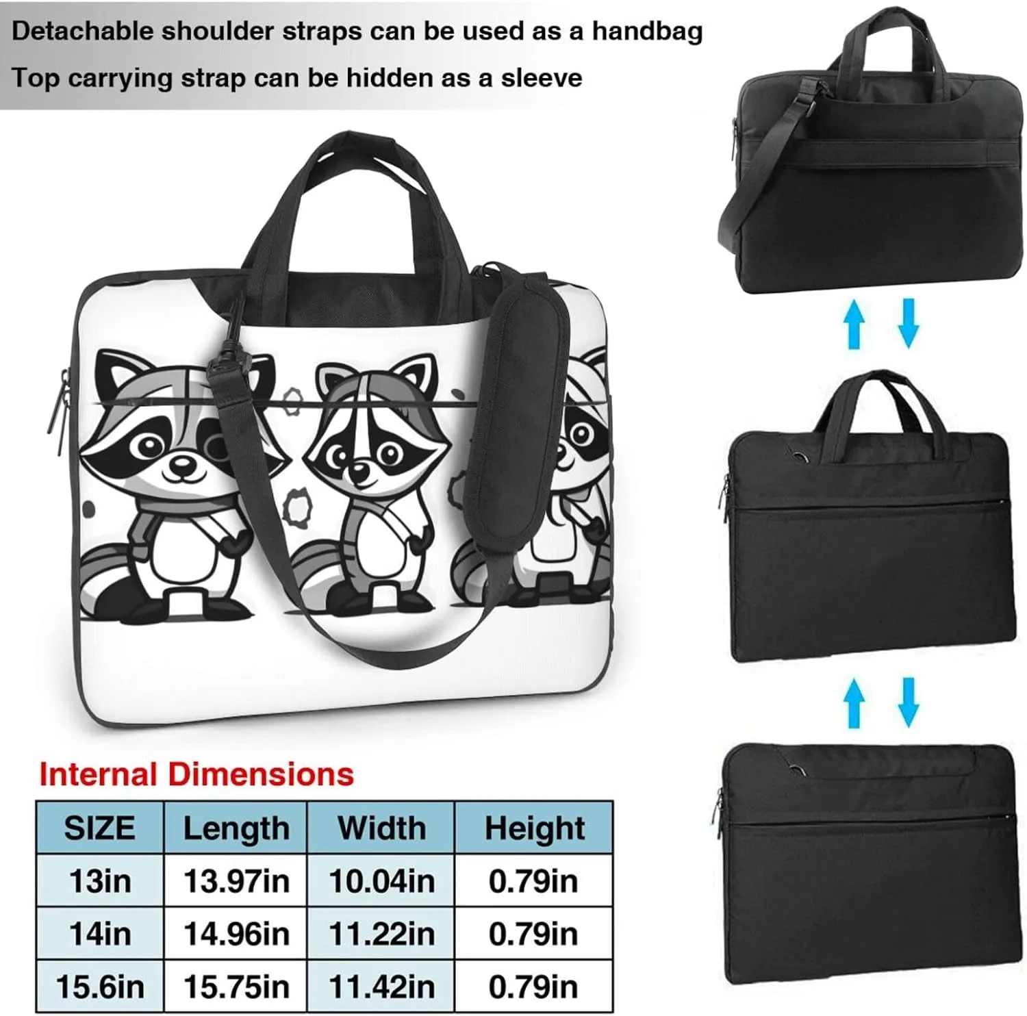 Cartoon raccoon pattern Fashionable and ultra-thin shoulder laptop bag Shockproof soft lining