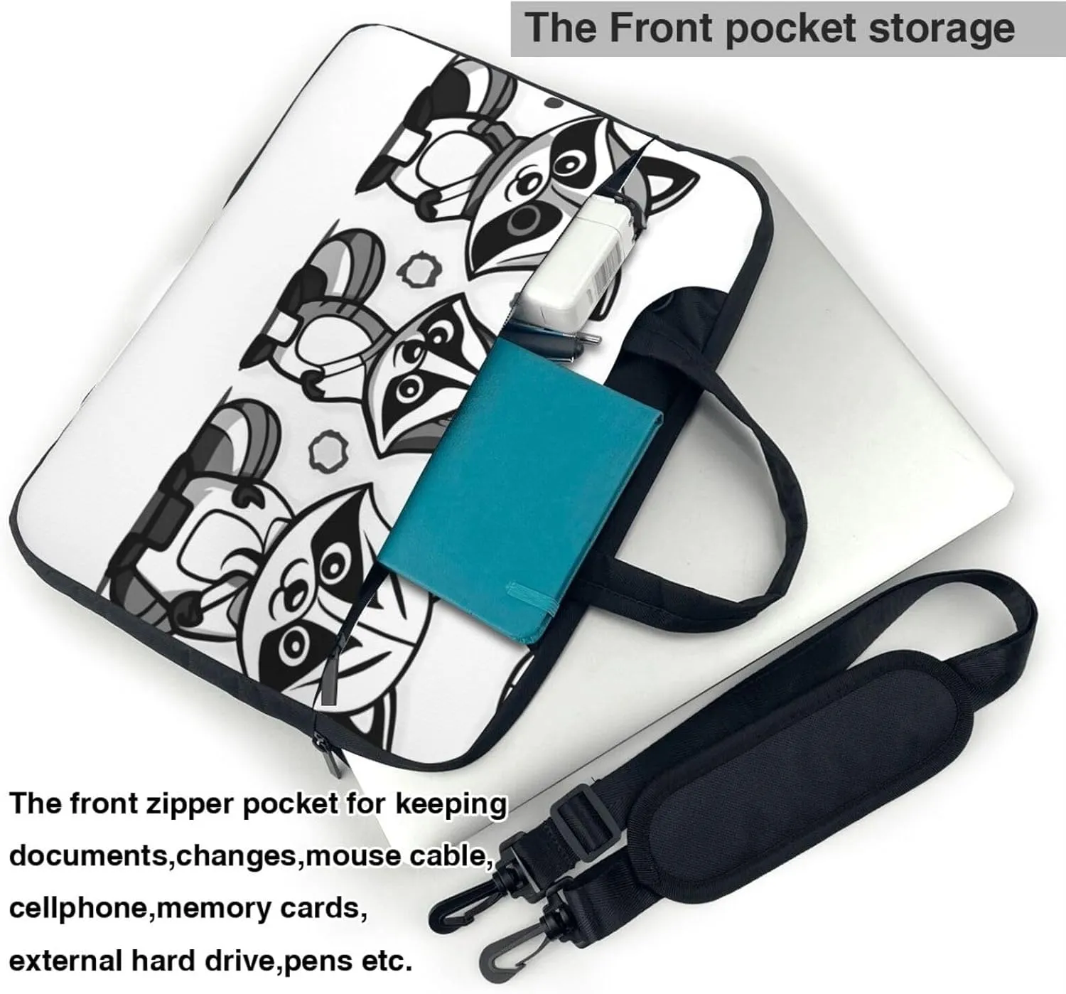 Cartoon raccoon pattern Fashionable and ultra-thin shoulder laptop bag Shockproof soft lining