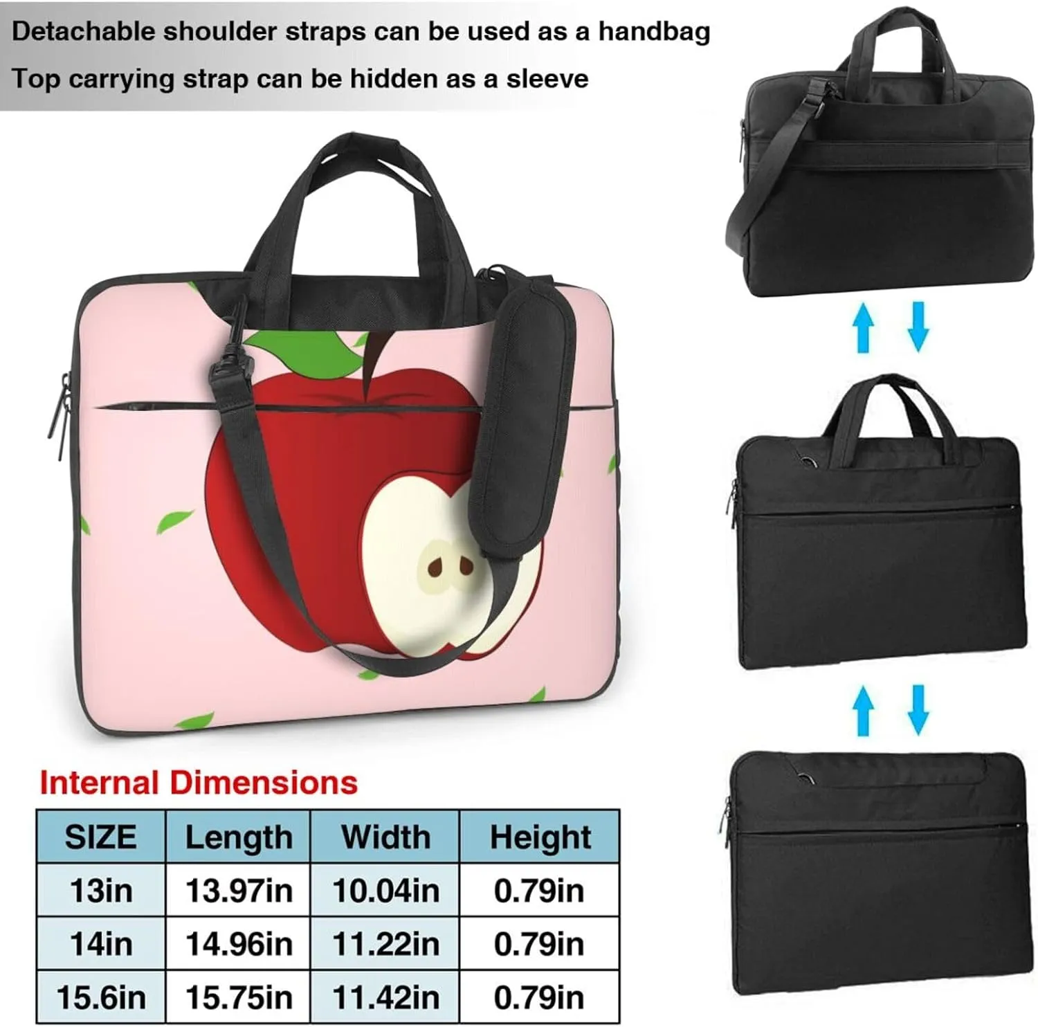cartoon red apple pattern Fashionable and ultra-thin shoulder laptop bag Shockproof soft lining