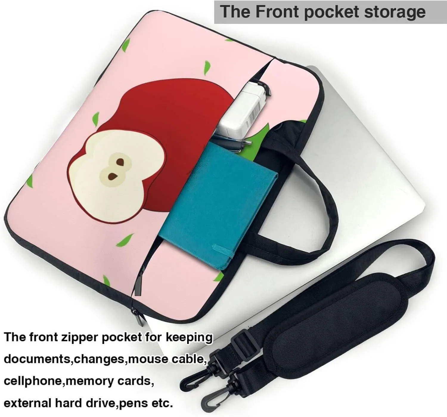 cartoon red apple pattern Fashionable and ultra-thin shoulder laptop bag Shockproof soft lining