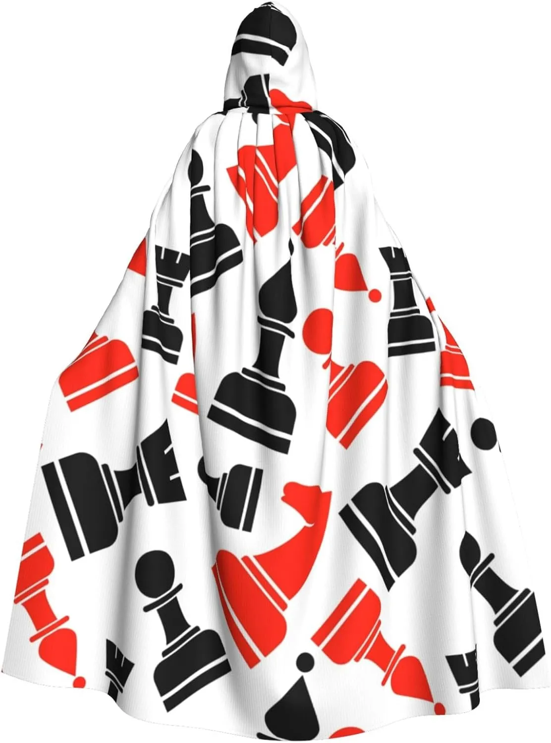 Chess Pattern print Hooded cape for adults, Oversized Hooded Cloak with Bow Tie, Adult party dress cape