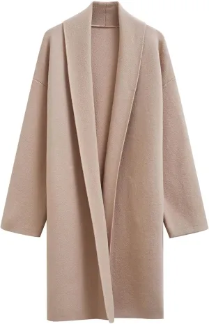 CHICWISH Women Shawl Collar Long Sleeve Cardigan Casual Open Front Knit Sweater Soft Long Coat with Pockets