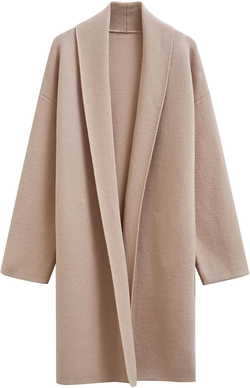 CHICWISH Women Shawl Collar Long Sleeve Cardigan Casual Open Front Knit Sweater Soft Long Coat with Pockets