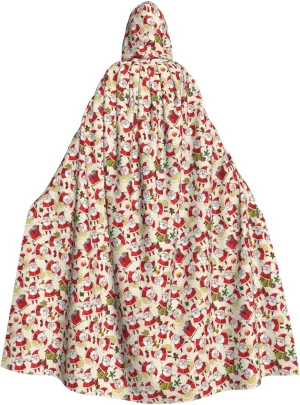 Christmas Cartoon Santa Claus print Hooded cape for adults, Oversized Hooded Cloak with Bow Tie, Adult party dress cape