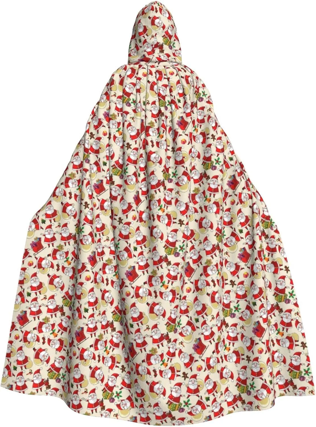 Christmas Cartoon Santa Claus print Hooded cape for adults, Oversized Hooded Cloak with Bow Tie, Adult party dress cape
