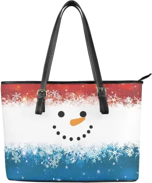 Christmas Pattern Women's Tote Shoulder Bag Ladies Fashionable Leather Handbag for School Work Travel Use