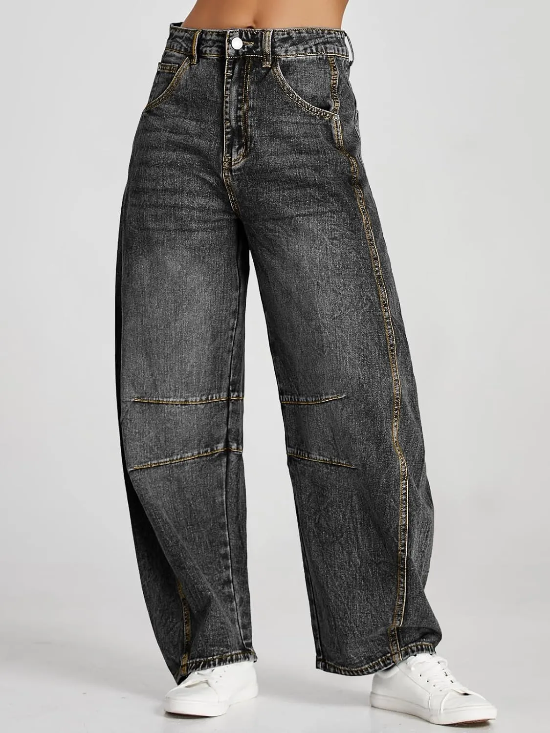 Cicy Bell Womens Baggy Barrel Jeans Boyfriend Wide Leg Mid Rise Balloon Denim Ankle Pants