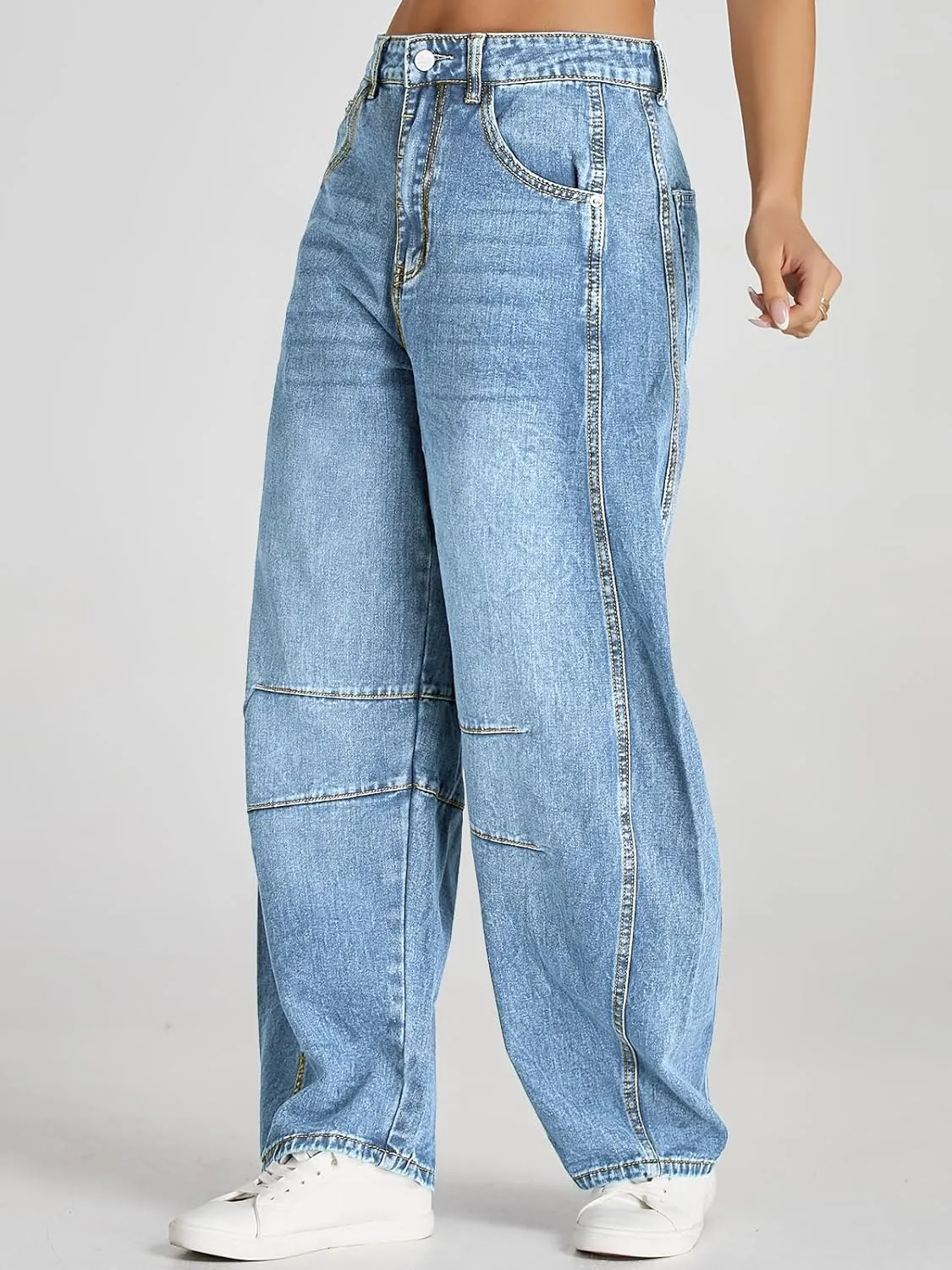 Cicy Bell Womens Baggy Barrel Jeans Boyfriend Wide Leg Mid Rise Balloon Denim Ankle Pants