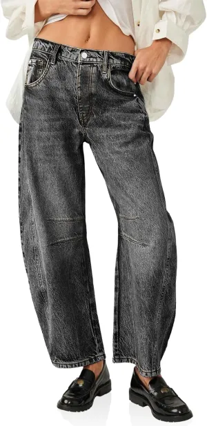 Cicy Bell Womens Baggy Barrel Jeans Boyfriend Wide Leg Mid Rise Balloon Denim Ankle Pants