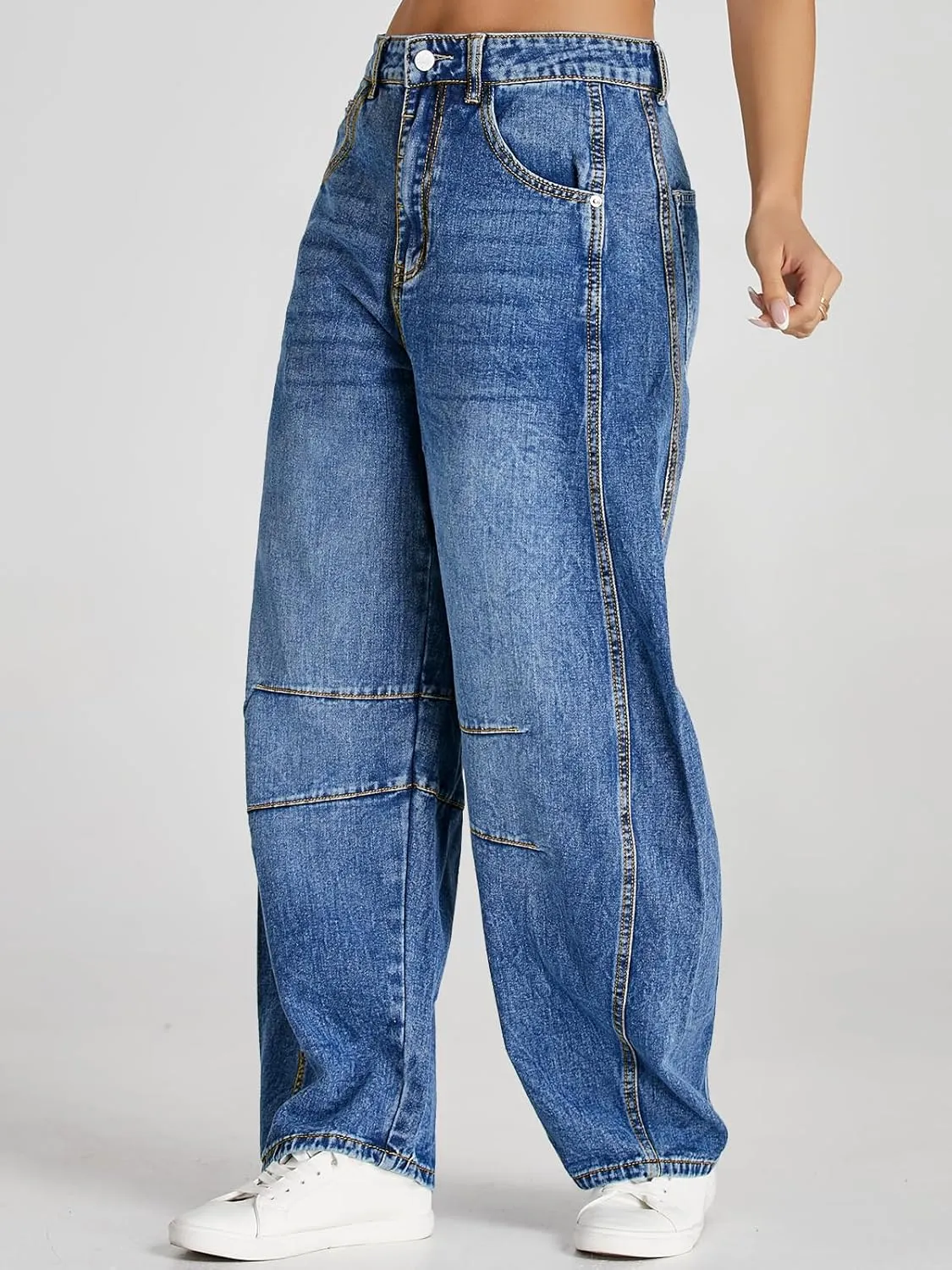 Cicy Bell Womens Baggy Barrel Jeans Boyfriend Wide Leg Mid Rise Balloon Denim Ankle Pants