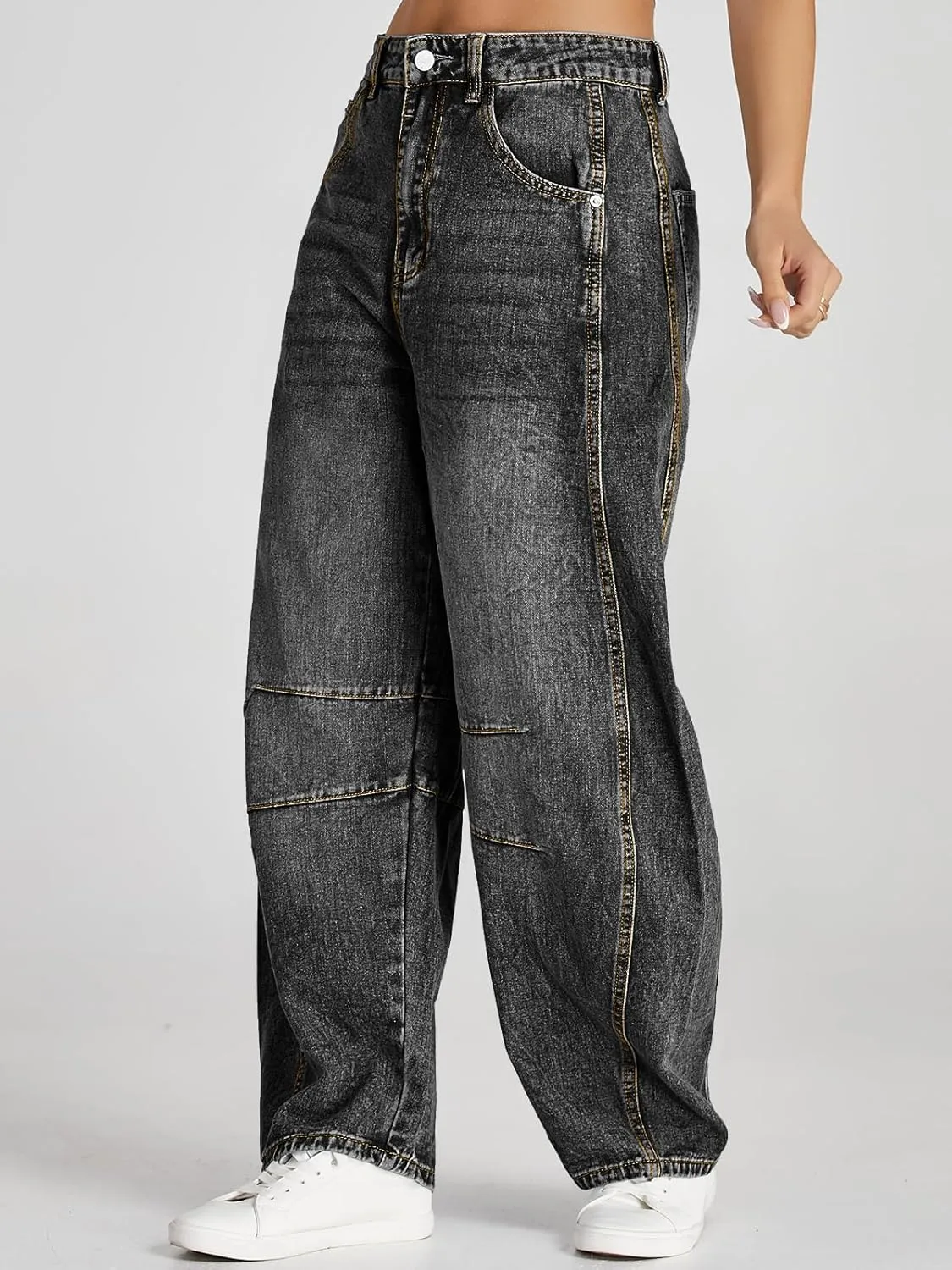 Cicy Bell Womens Baggy Barrel Jeans Boyfriend Wide Leg Mid Rise Balloon Denim Ankle Pants