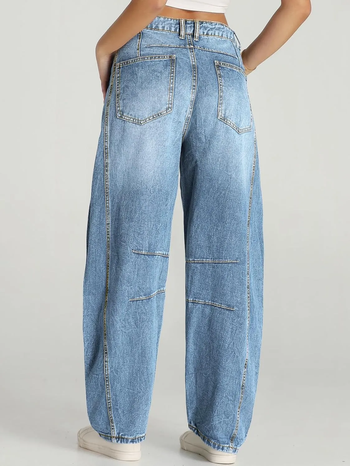 Cicy Bell Womens Baggy Barrel Jeans Boyfriend Wide Leg Mid Rise Balloon Denim Ankle Pants