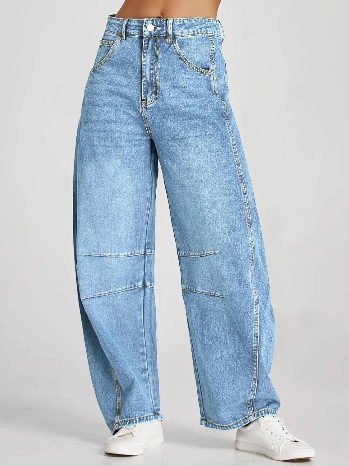 Cicy Bell Womens Baggy Barrel Jeans Boyfriend Wide Leg Mid Rise Balloon Denim Ankle Pants