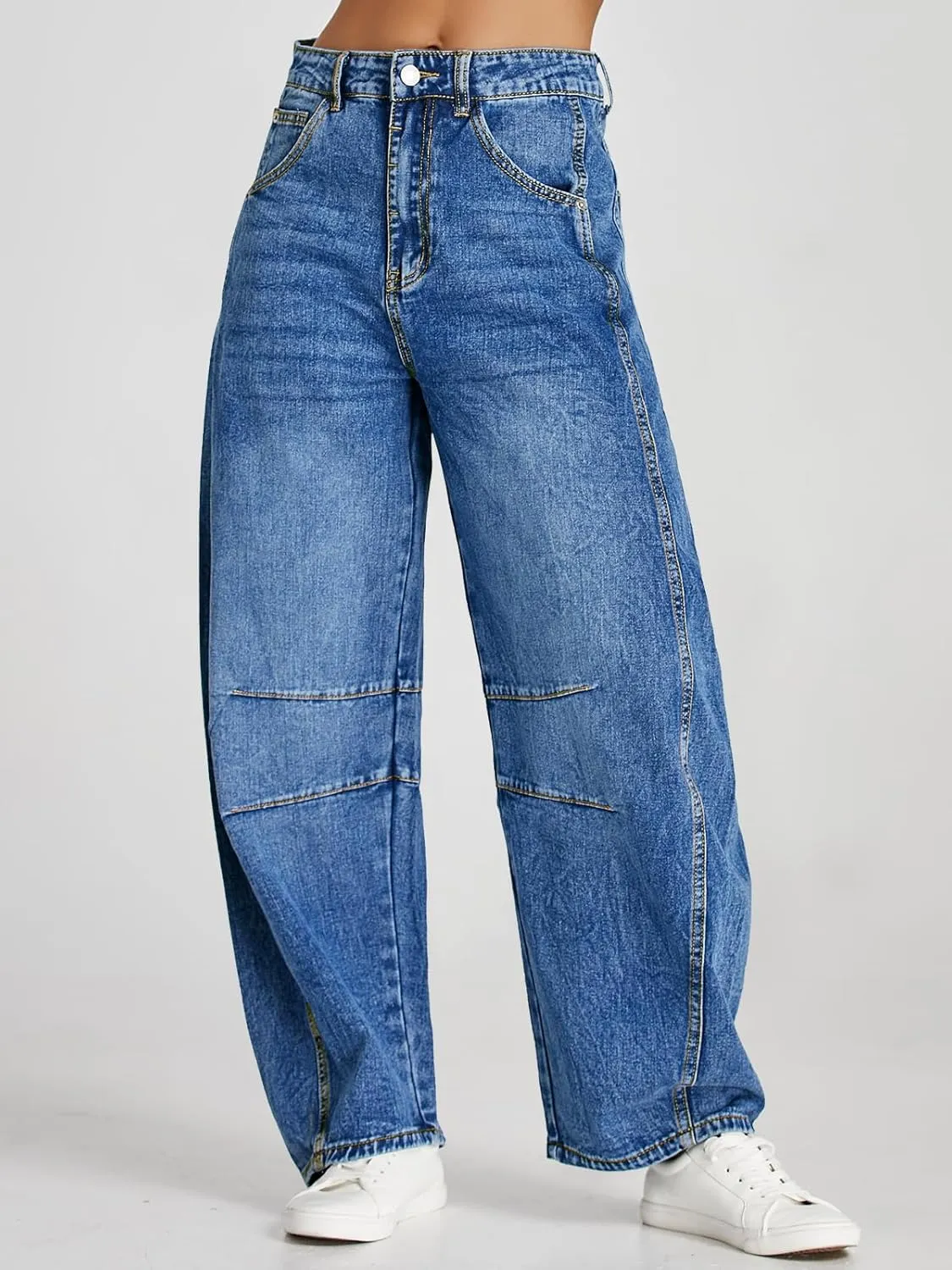 Cicy Bell Womens Baggy Barrel Jeans Boyfriend Wide Leg Mid Rise Balloon Denim Ankle Pants