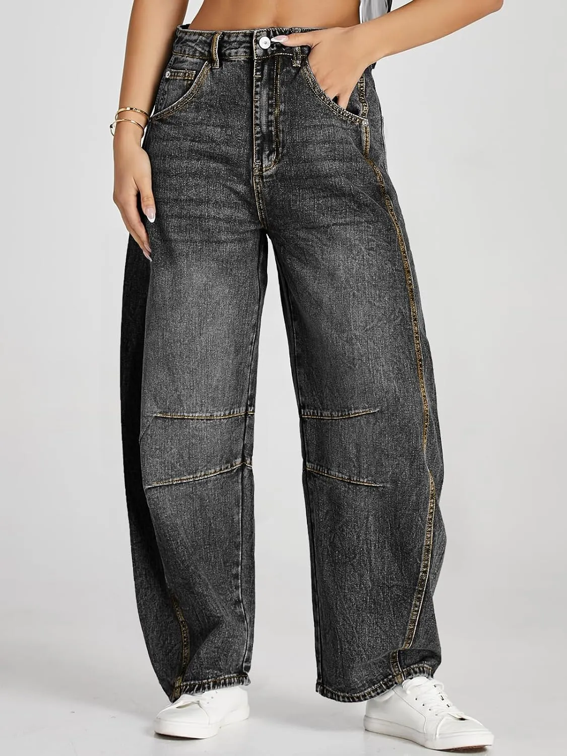 Cicy Bell Womens Baggy Barrel Jeans Boyfriend Wide Leg Mid Rise Balloon Denim Ankle Pants