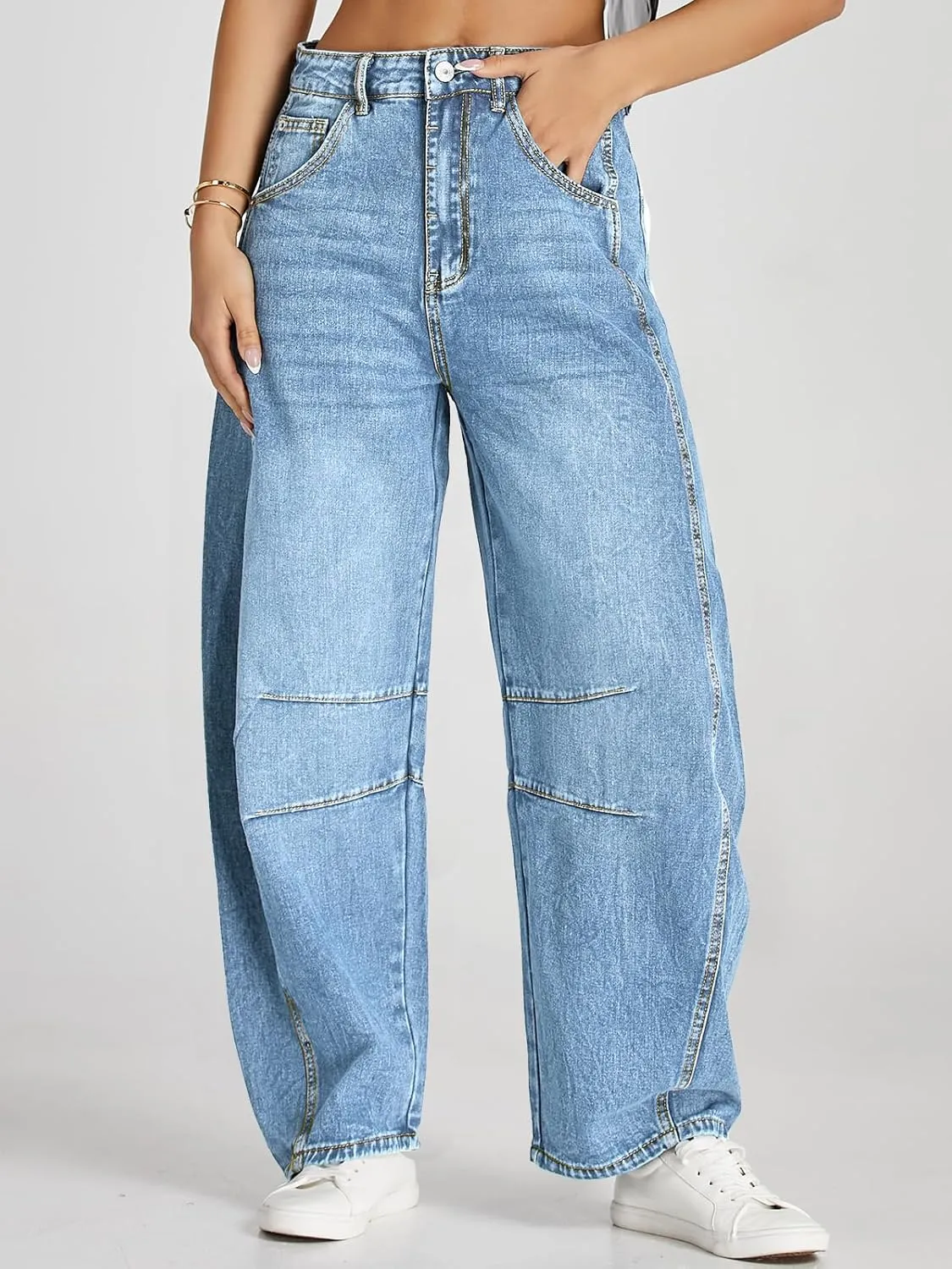 Cicy Bell Womens Baggy Barrel Jeans Boyfriend Wide Leg Mid Rise Balloon Denim Ankle Pants