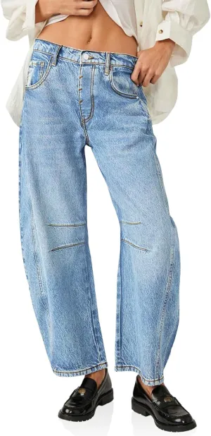 Cicy Bell Womens Baggy Barrel Jeans Boyfriend Wide Leg Mid Rise Balloon Denim Ankle Pants