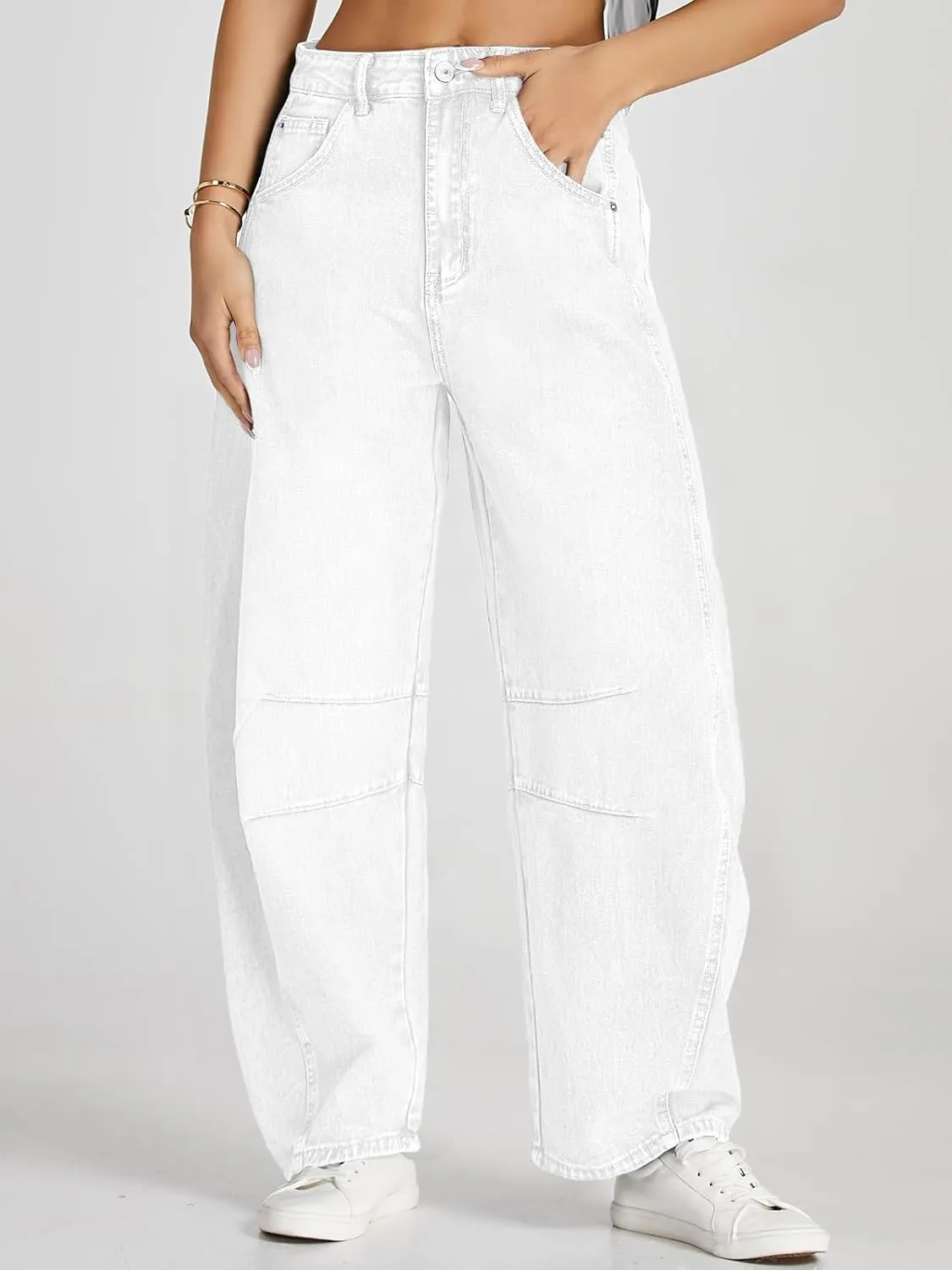Cicy Bell Womens Baggy Barrel Jeans Boyfriend Wide Leg Mid Rise Balloon Denim Ankle Pants