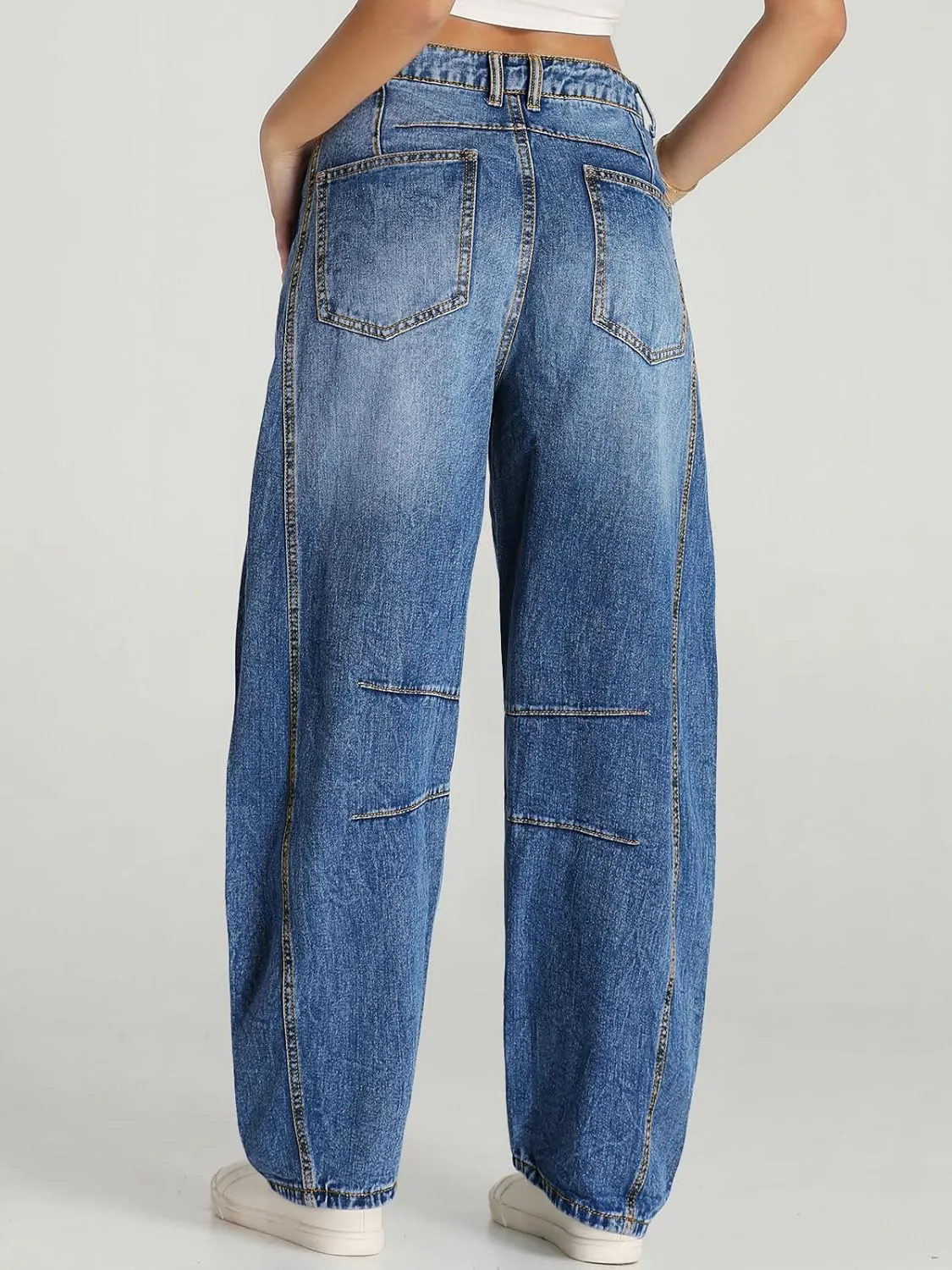 Cicy Bell Womens Baggy Barrel Jeans Boyfriend Wide Leg Mid Rise Balloon Denim Ankle Pants