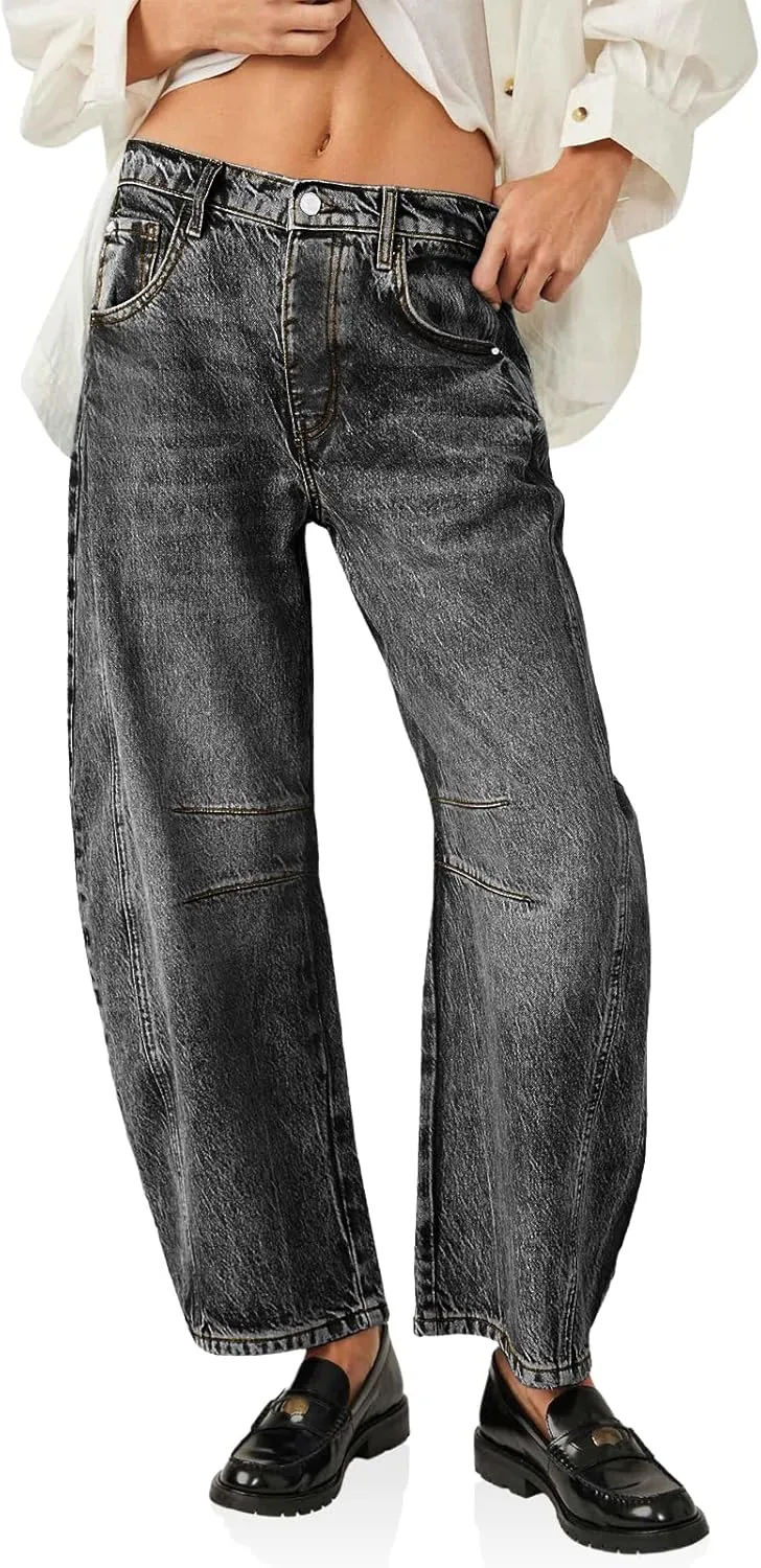 Cicy Bell Womens Baggy Barrel Jeans Boyfriend Wide Leg Mid Rise Balloon Denim Ankle Pants