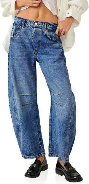 Cicy Bell Womens Baggy Barrel Jeans Boyfriend Wide Leg Mid Rise Balloon Denim Ankle Pants