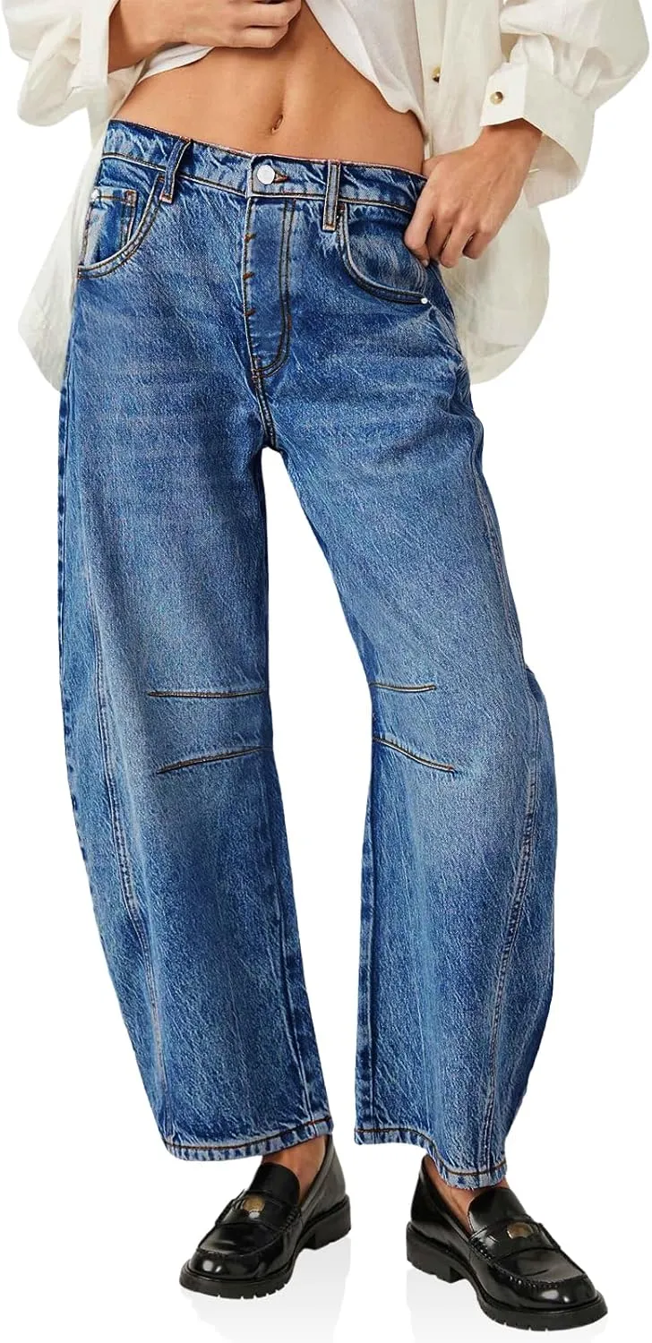 Cicy Bell Womens Baggy Barrel Jeans Boyfriend Wide Leg Mid Rise Balloon Denim Ankle Pants