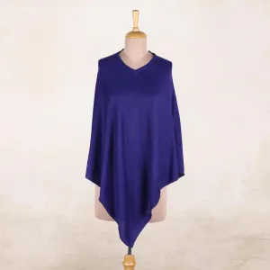 Cobalt Blue Warmth Indian Cashmere Wool Knitted Cobalt Blue Poncho