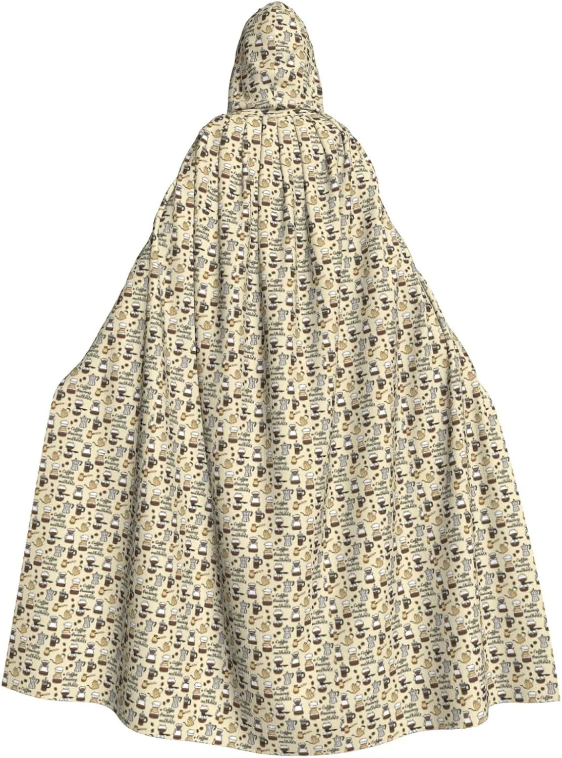 Coffee and Sweets Sugar print Hooded cape for adults, Oversized Hooded Cloak with Bow Tie, Adult party dress cape