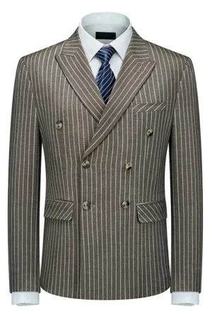 Coffee Double Breasted Striped Two Pieces Men Suits Peaked Lapel for Wedding