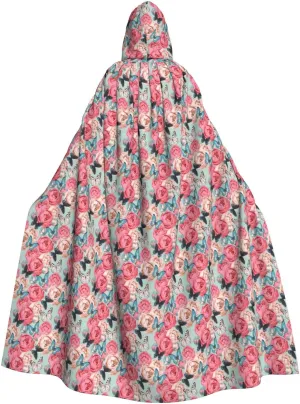 Colorful Flowers print Hooded cape for adults, Oversized Hooded Cloak with Bow Tie, Adult party dress cape