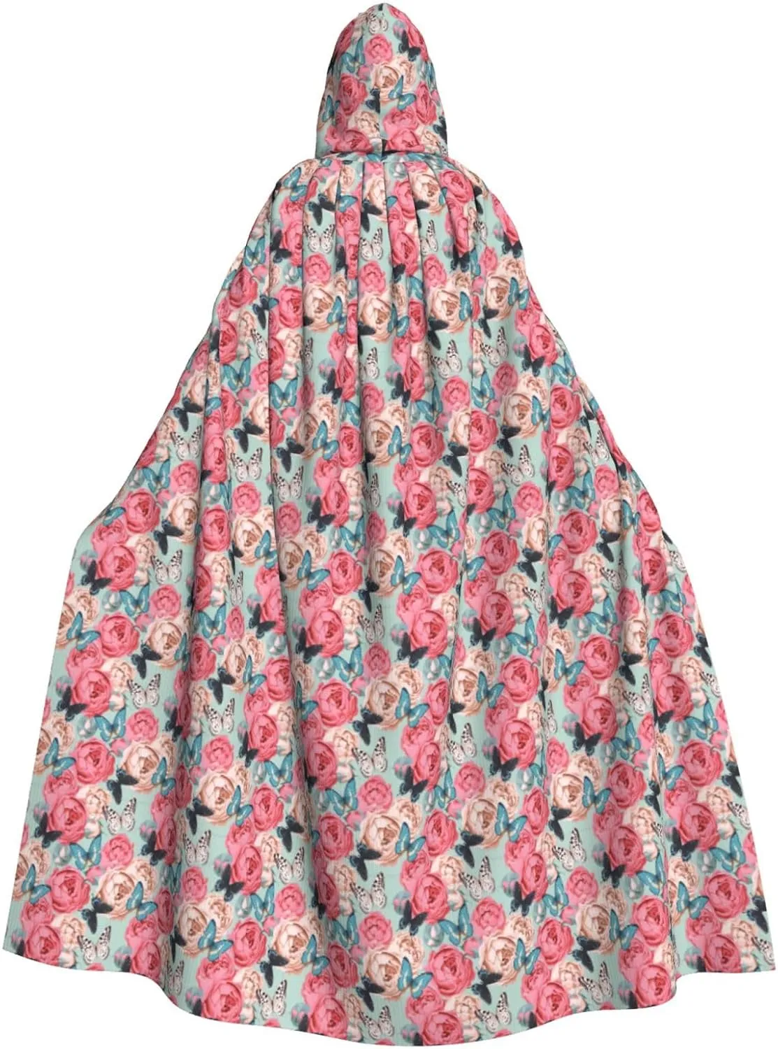 Colorful Flowers print Hooded cape for adults, Oversized Hooded Cloak with Bow Tie, Adult party dress cape