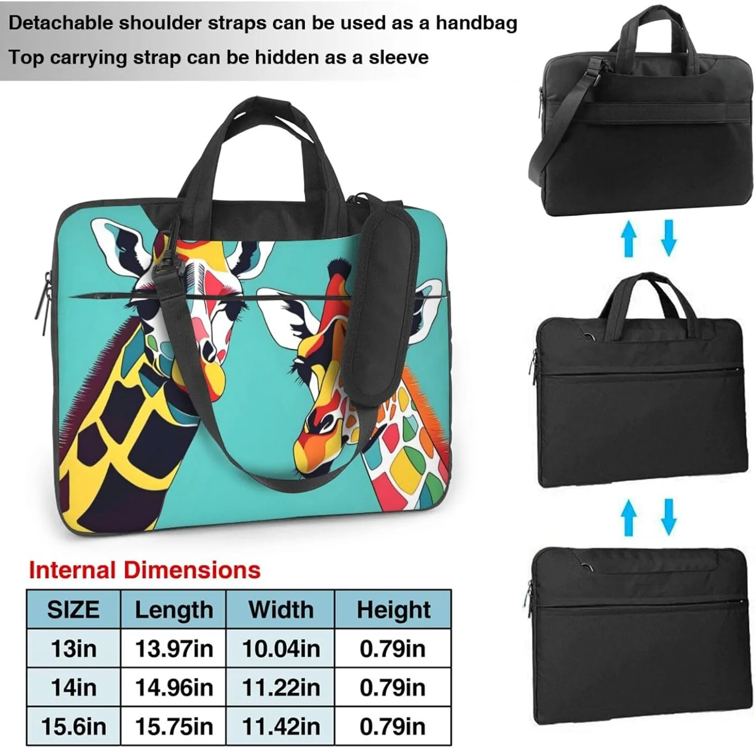 Colorful Giraffe Fans Lovers pattern Fashionable and ultra-thin shoulder laptop bag Shockproof soft lining