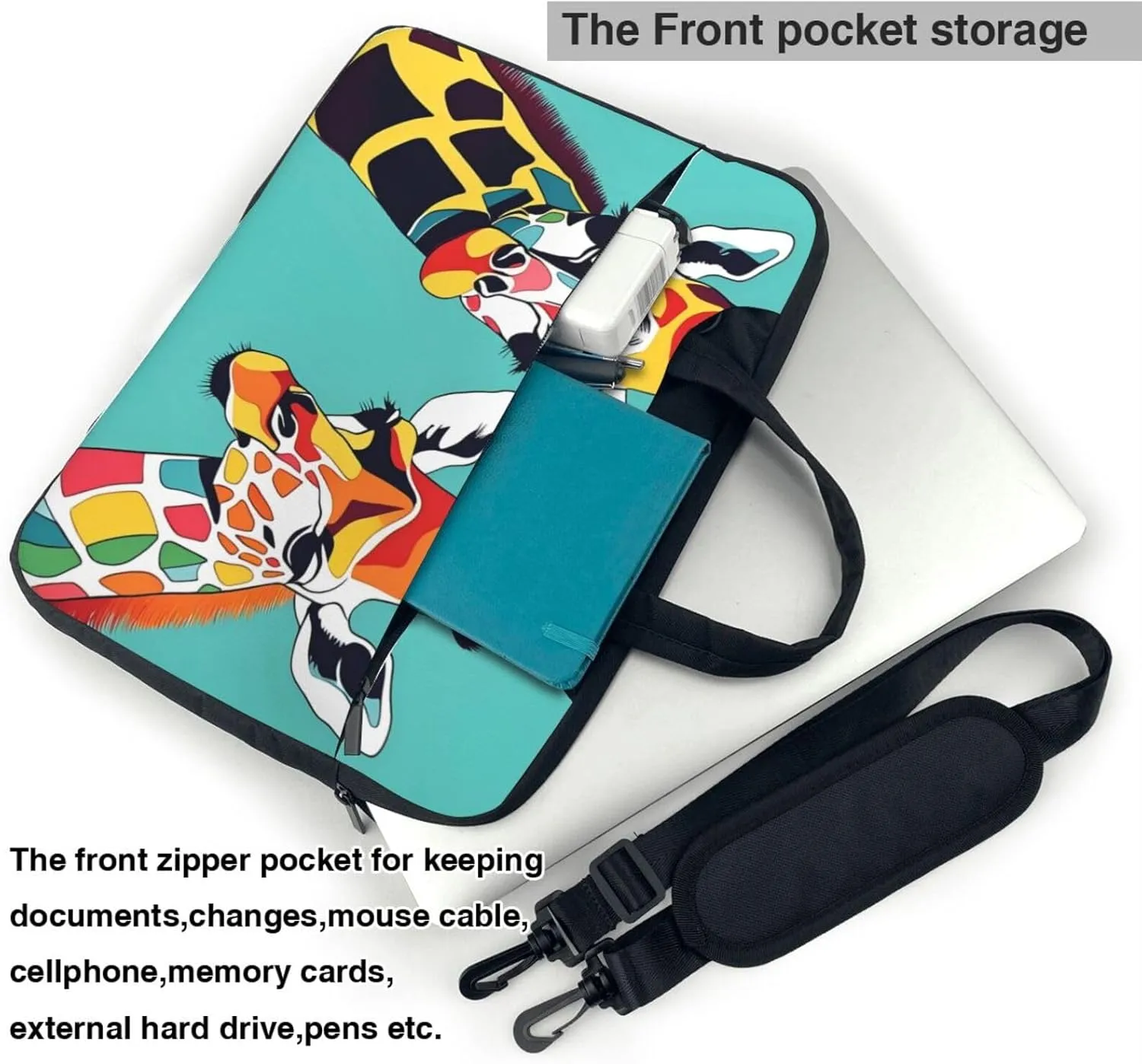 Colorful Giraffe Fans Lovers pattern Fashionable and ultra-thin shoulder laptop bag Shockproof soft lining