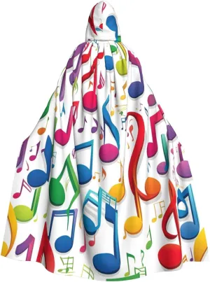Colorful Music Notes 1 print Hooded cape for adults, Oversized Hooded Cloak with Bow Tie, Adult party dress cape