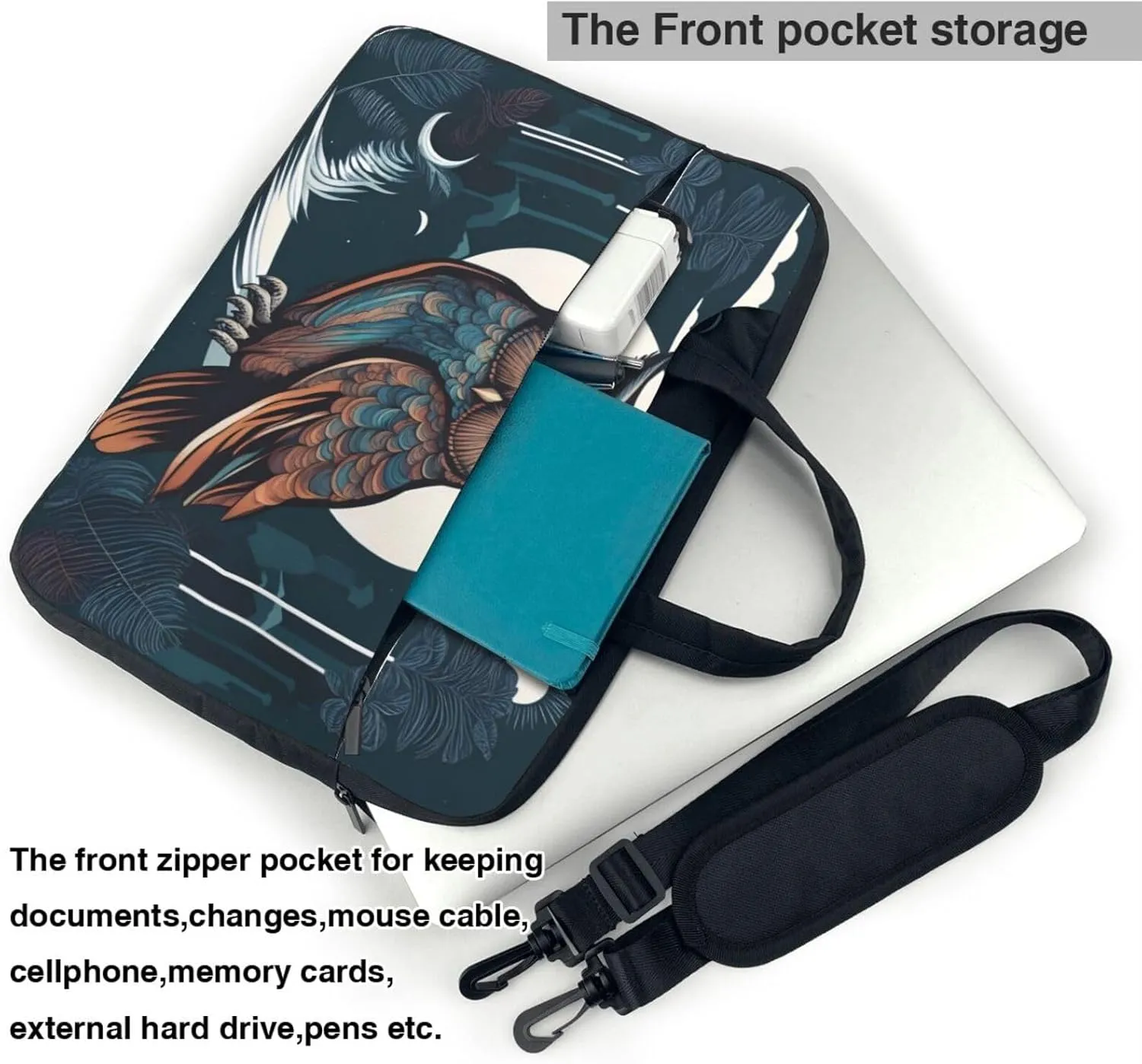Cool Owl pattern Fashionable and ultra-thin shoulder laptop bag Shockproof soft lining
