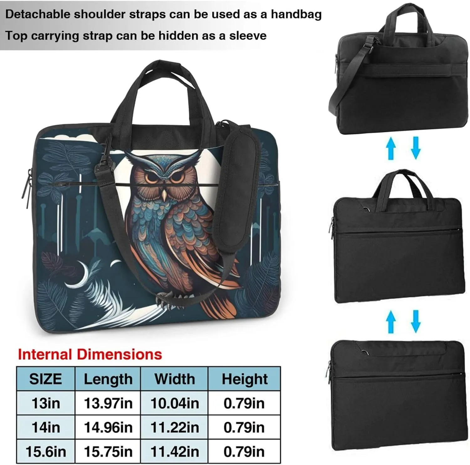 Cool Owl pattern Fashionable and ultra-thin shoulder laptop bag Shockproof soft lining