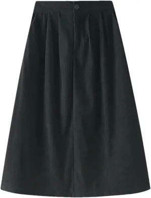 Corduroy Pleated Winter Women Midi Skirts High Waist Solid Korean Style Draped A-Line Umbrella Skirt