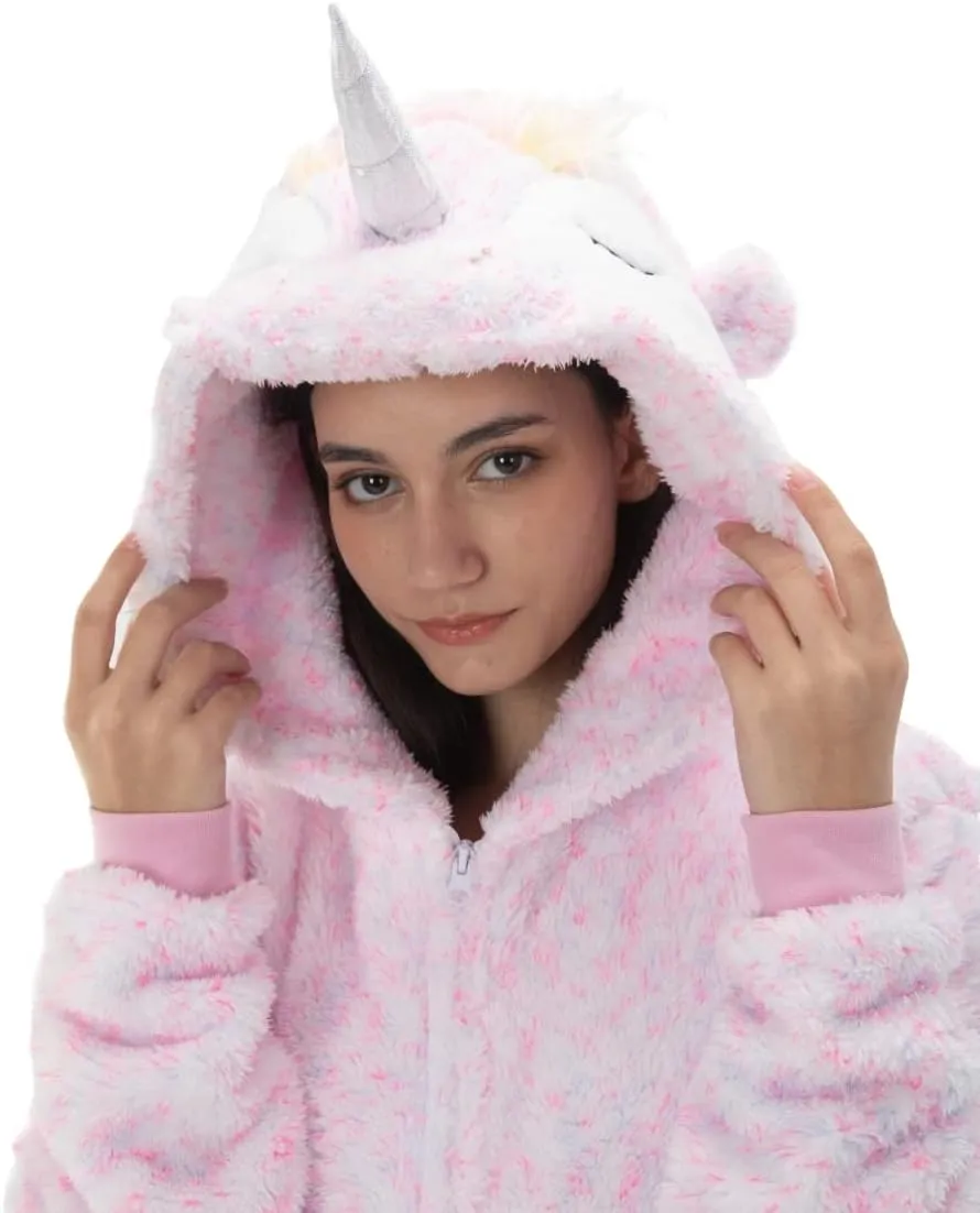 COSUSKET Unicorn Oneise for Women, Sherpa Animal Costume One Piece Pajamas Halloween Cosplay