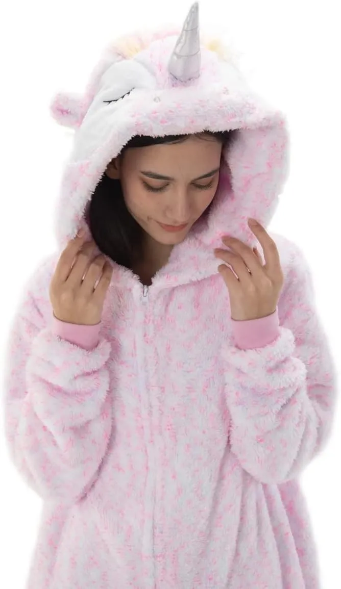 COSUSKET Unicorn Oneise for Women, Sherpa Animal Costume One Piece Pajamas Halloween Cosplay