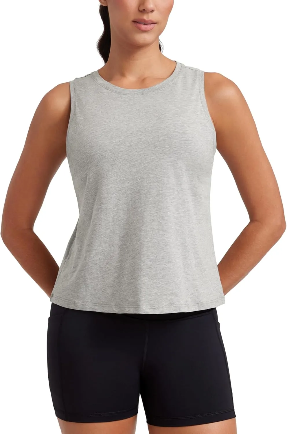CRZ YOGA Pima Cotton High Neck Cropped Tank Tops for Women Crop Athletic Gym Workout Sleeveless Shirts