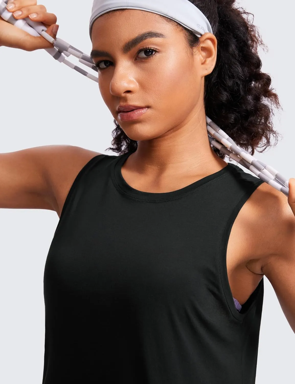 CRZ YOGA Pima Cotton High Neck Cropped Tank Tops for Women Crop Athletic Gym Workout Sleeveless Shirts