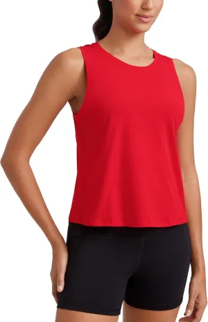 CRZ YOGA Pima Cotton High Neck Cropped Tank Tops for Women Crop Athletic Gym Workout Sleeveless Shirts