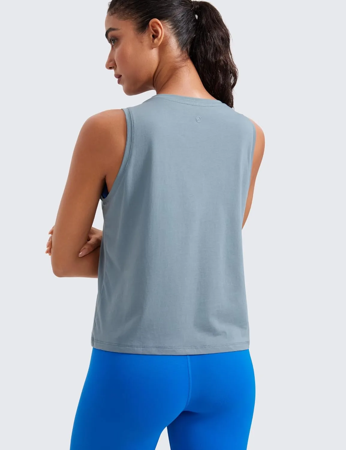 CRZ YOGA Pima Cotton High Neck Cropped Tank Tops for Women Crop Athletic Gym Workout Sleeveless Shirts