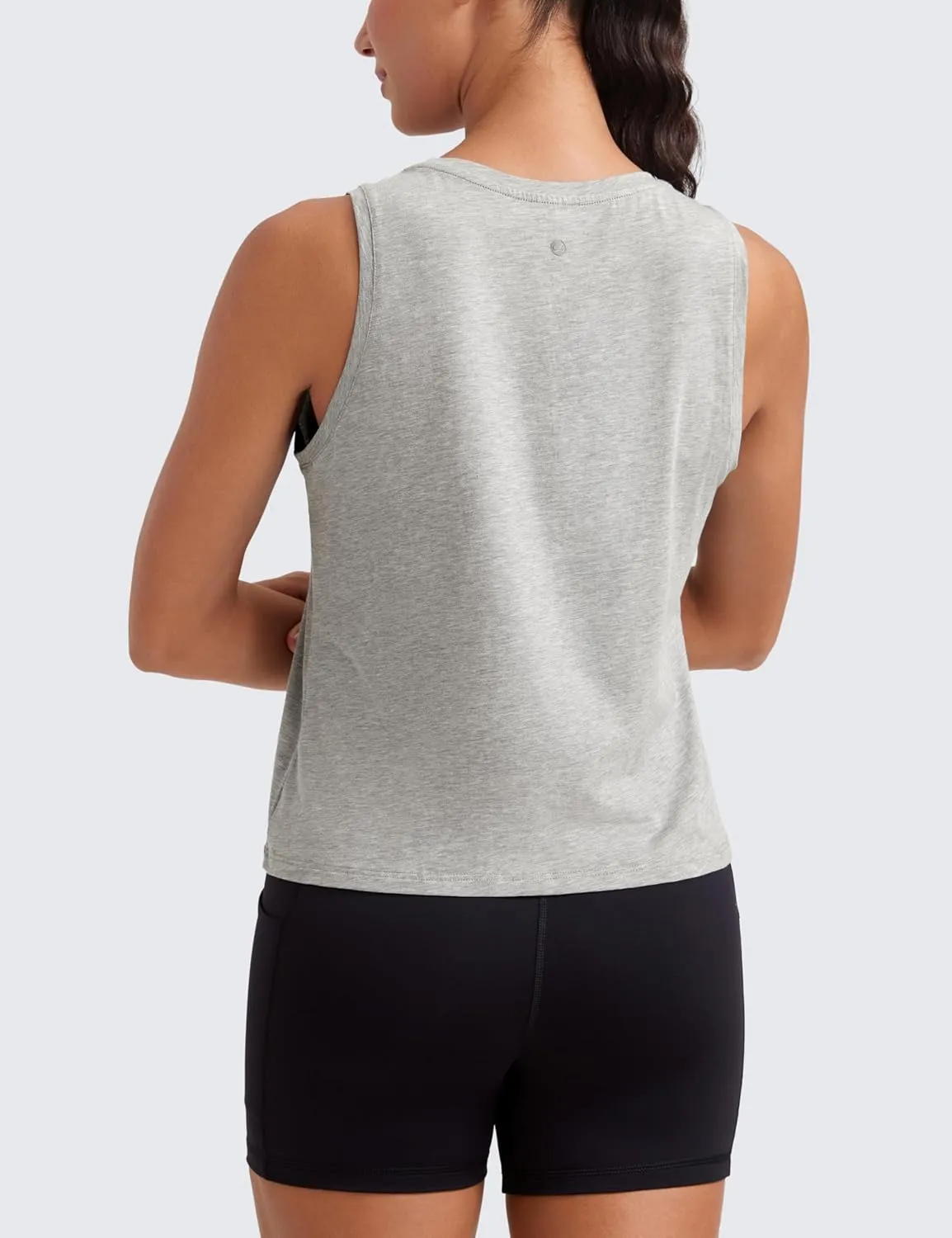 CRZ YOGA Pima Cotton High Neck Cropped Tank Tops for Women Crop Athletic Gym Workout Sleeveless Shirts