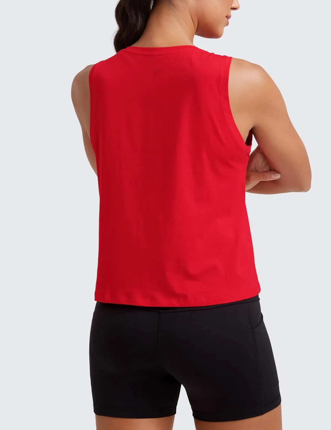 CRZ YOGA Pima Cotton High Neck Cropped Tank Tops for Women Crop Athletic Gym Workout Sleeveless Shirts