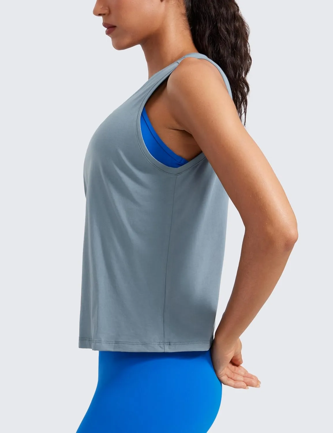 CRZ YOGA Pima Cotton High Neck Cropped Tank Tops for Women Crop Athletic Gym Workout Sleeveless Shirts